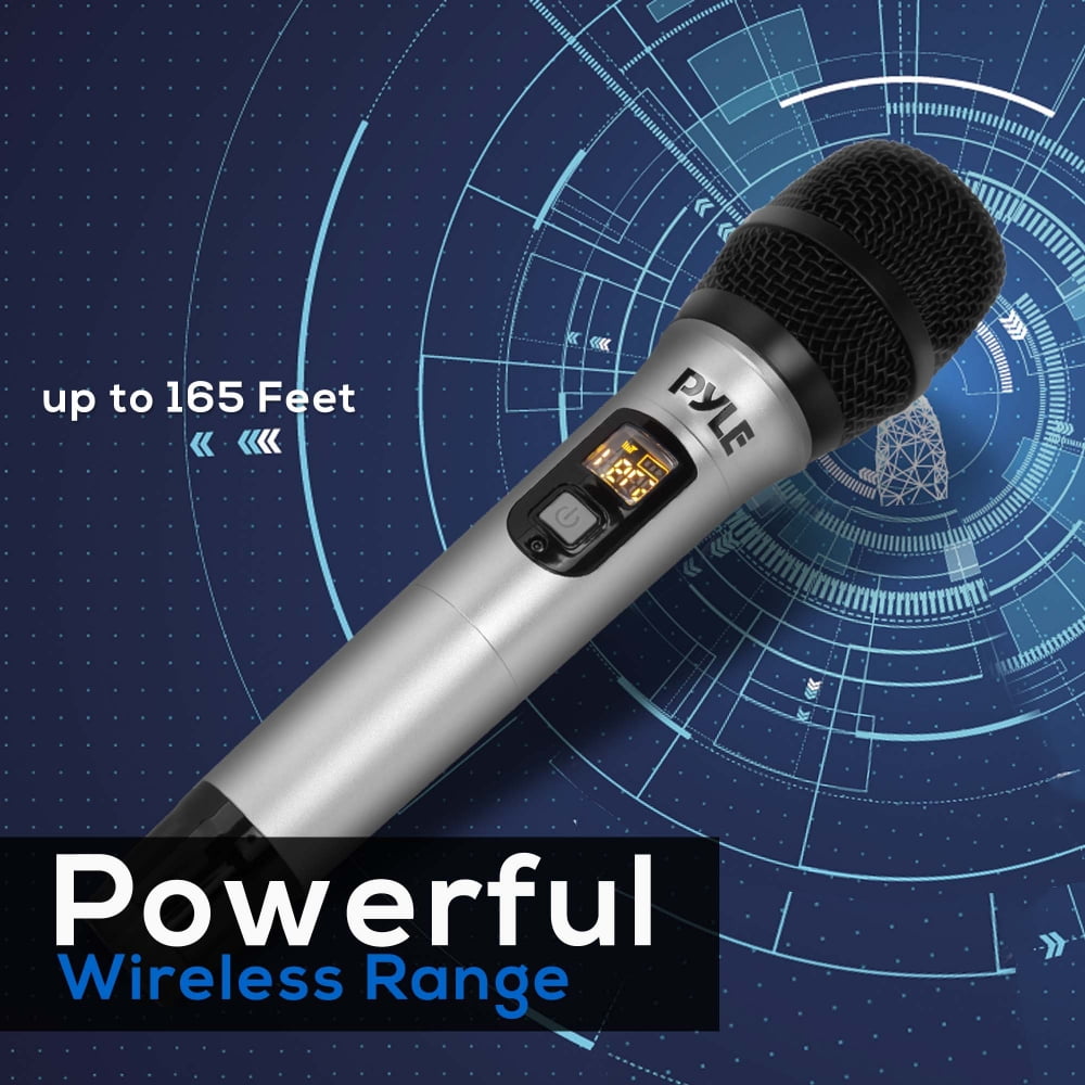 8 Channel Wireless Microphone System - Portable VHF Cordless Audio Mic Set with 1/4" and XLR Output, Dual Antenna, Black & Hosa CMS-110 3.5 mm TRS to 1/4" TRS Stereo Interconnect Cable, 10 Feet