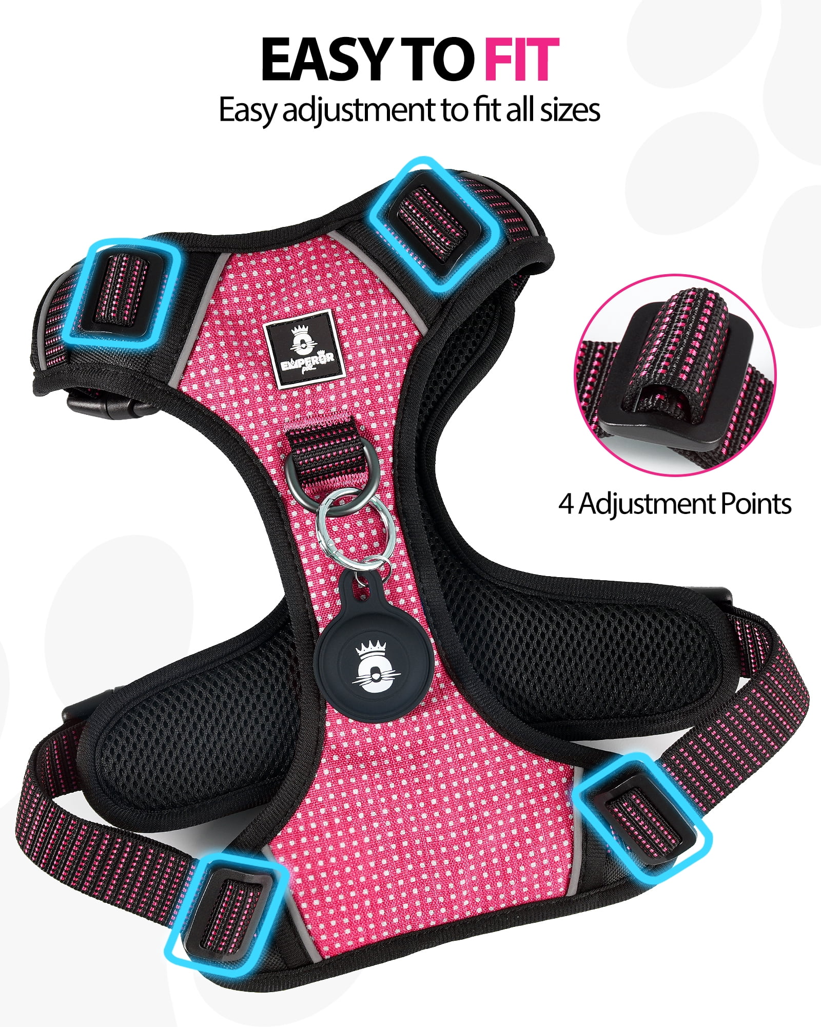 Emperor Pets Pink Reflective Dog Harness Small Sized Dog - No Pull Dog Harness with 2 Leash Clips, Premium Oxford Soft Padded Puppy Harness, Small Dog Harness (S, Pink)