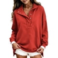 thumbnail image 5 of Womens Sweatshirts Oversized Button Collar Sweatshirt Quilted Placket Oversized Fall Outfits Relaxed Fit, Casual, Trendy, Daily Outfits Mock Neck Pullover Tops Henley Y2k Collar,Red,L, 5 of 6
