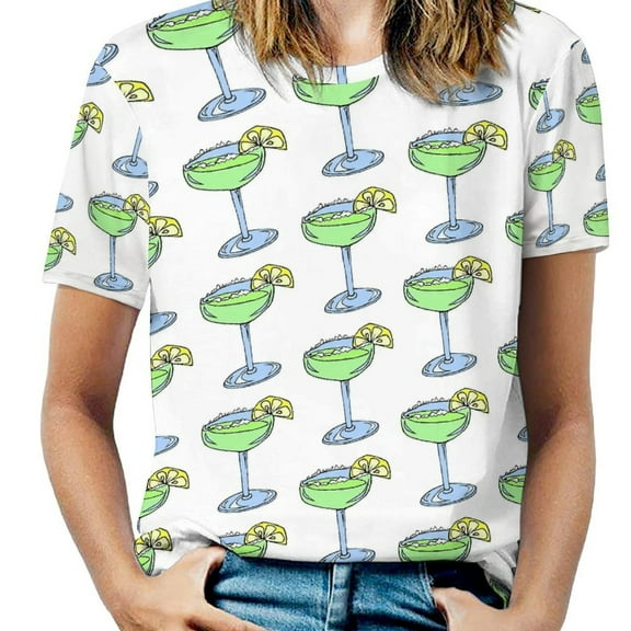 Green Cocktail Pattern Women's T-Shirt Short Sleeve T Shirts Tops Tee Ladies Loose T
