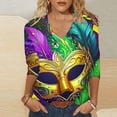 thumbnail image 2 of Tmtolofot Womens Vneck Shirts Mardi Gras Striped Blouses 3/4 Sleeves Tunic Tshirts Glitter Sequin Pullover Shirt Tops Cozy Party Costume,#5_Purple,Small, 2 of 4