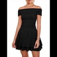 thumbnail image 3 of Vestido Corto de Cóctel con Hombros Descubiertos, Dobladillo Fruncido y Corsé Fruncido para Mujer. Negro M, 3 of 9