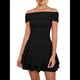 thumbnail image 3 of Vestido Corto de Cóctel con Hombros Descubiertos, Dobladillo Fruncido y Corsé Fruncido para Mujer. Negro M, 3 of 9