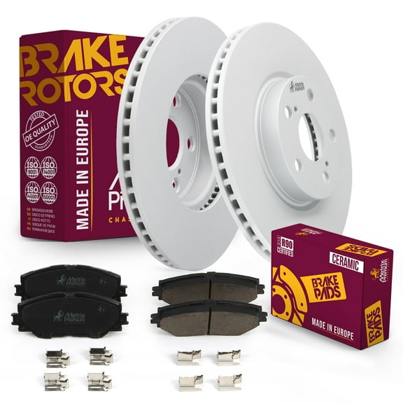 Metrix Premium Chassis Parts - Front Ceramic Disc Brake Pad Set & Vented Brake Rotor Kit Fits 2009-2010 Pontiac Vibe, 2008-2014 Scion xD, 2009-2019 Toyota Corolla, 2009-2014 Matrix, Made in Europe
