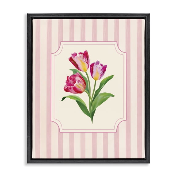 Stupell Industries French Country Magenta Tulips over Stripes Black Floating Frame Canvas Art, 17 x 21, by Diane Neukirch