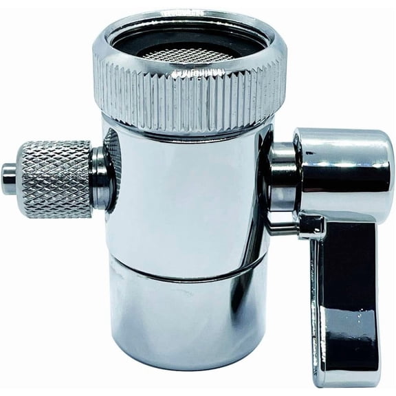 Kitchen Sink Faucet Water Filter Diverter Valve for Push on 1/4 inch Tubing Replacement Part Adapter with M22 X M24 Connector,Brass Body,Chrome Plated Made In Taiwan