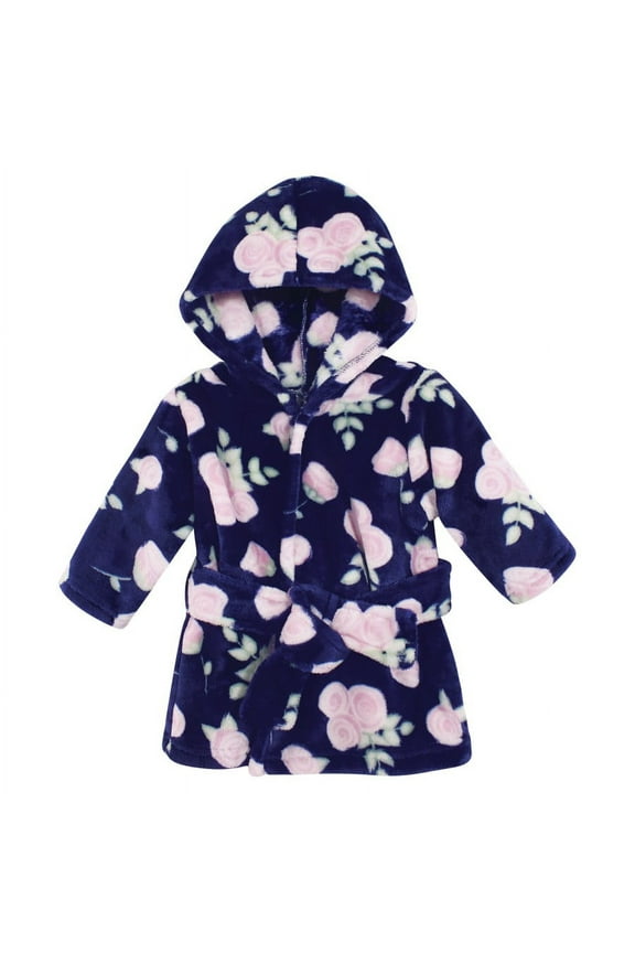 Unisex Baby Plush Animal Face Bathrobe, Navy Rose, 0-9 Months