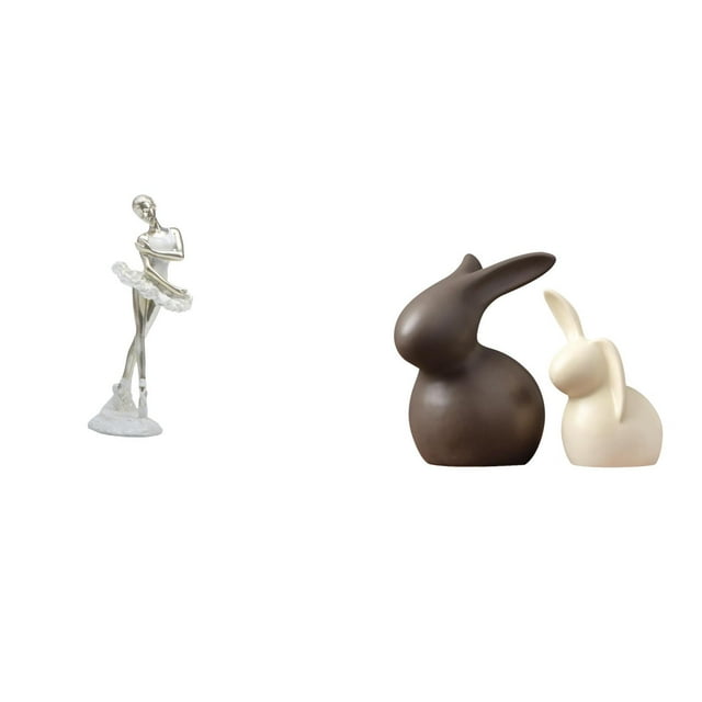 Conjunto De Figuras De Cerámica De Una Elegante Bailarina Y Sus Conejitos, Escultura De Arte Moderno Para Dormitorio, Oficina, Chimenea Y Decoración De Jardín.