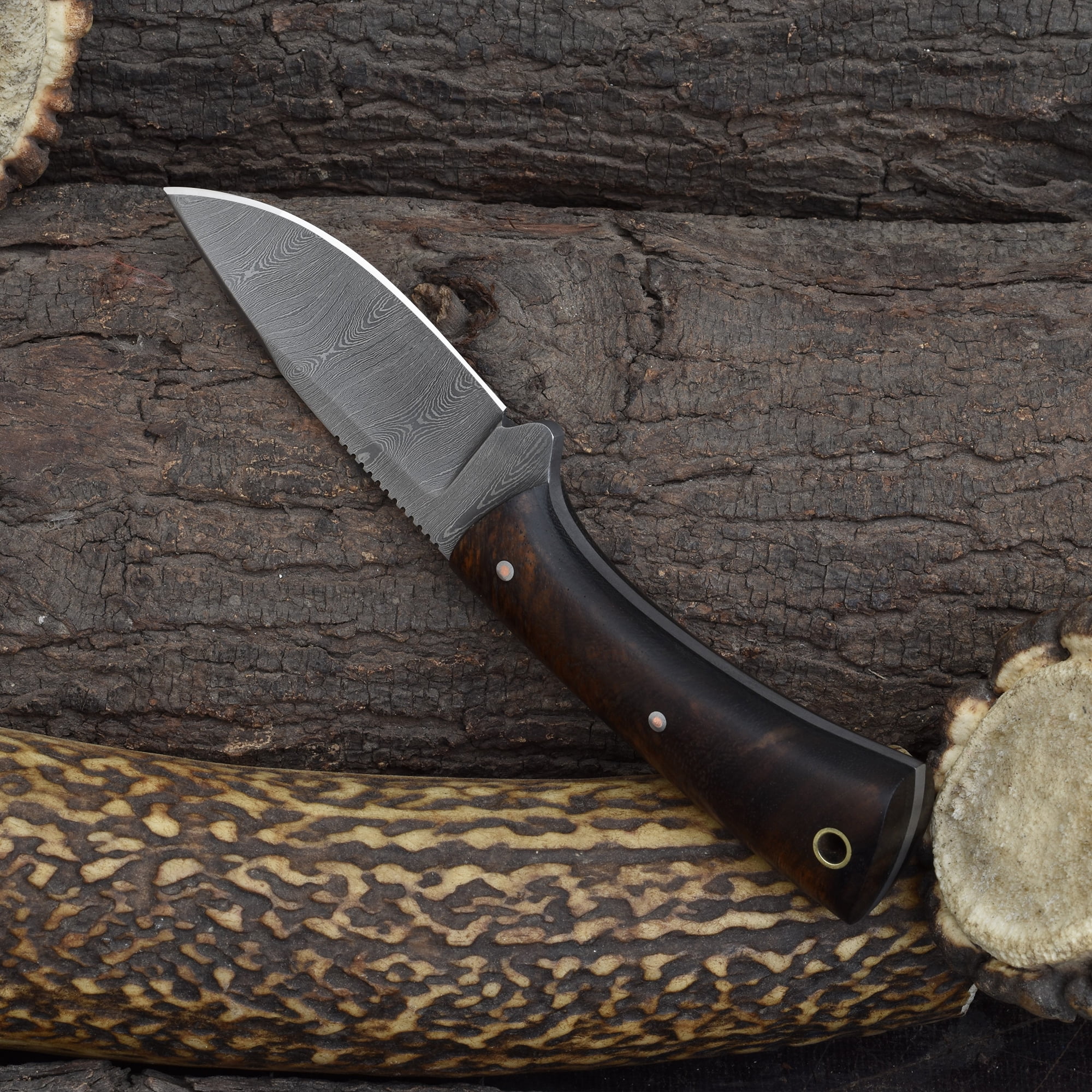 Knives Ranch 4402 Damascus Steel Fixed Blade Knife with Rosewood Handle – Hand Forged Hunting Knife, Razor Sharp Outdoor Camping Survival Knife