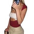 thumbnail image 4 of Y2k Crop Tops Women Sexy Sleeveless Tees T Shirts Vintage Teen Girls Short Sleeve Slim Fitted Solid Blouse 2022 Summer Tictok Casual Fashion Trendy Clothes (Dark Blue Backless, S), 4 of 9
