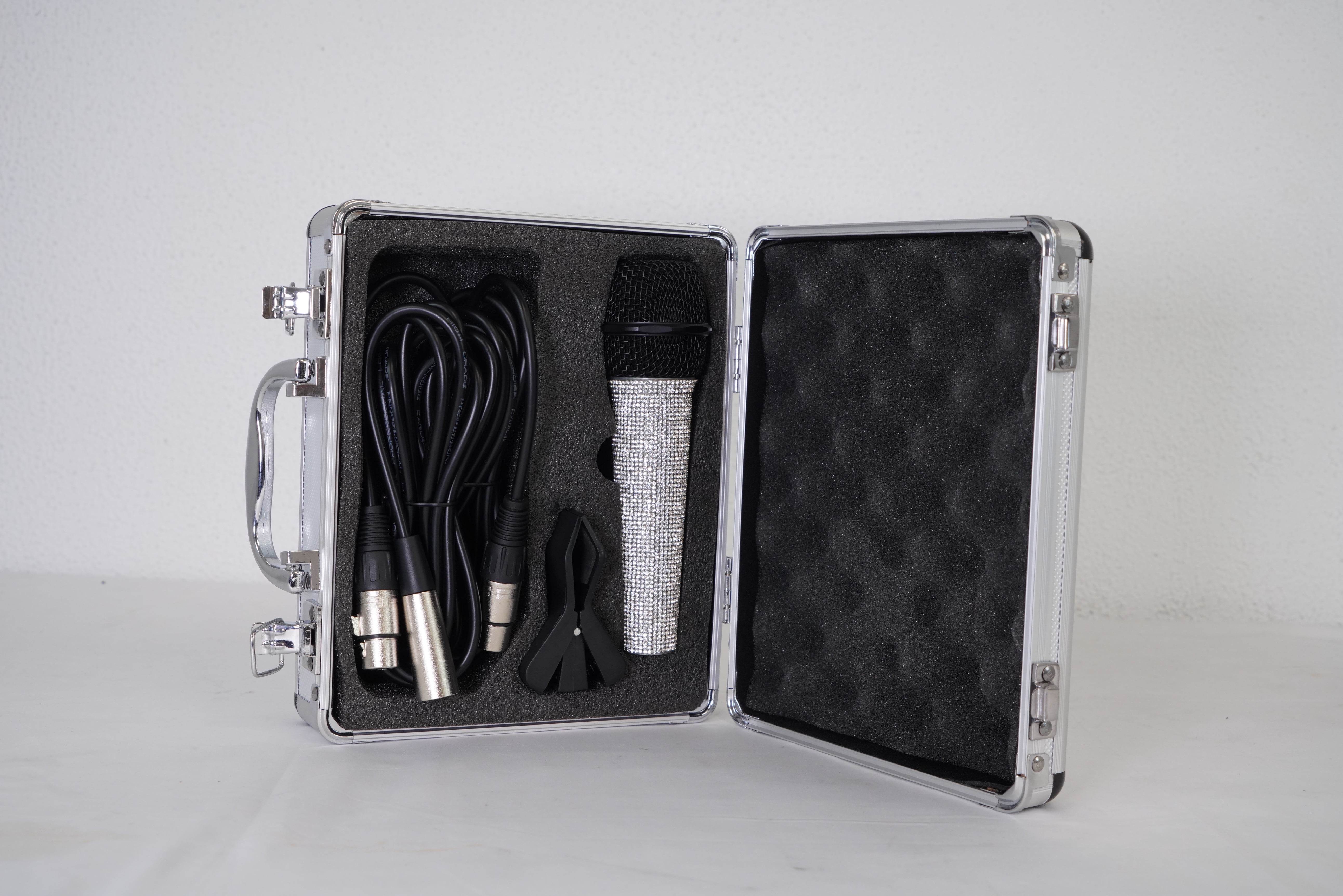 Rockville RMC-ICE Diamond Vocal Microphone+Case+Mic Stand w/Hand Clutch & Boom