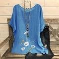 thumbnail image 2 of Raeneomay Casual Tops Oversized T Shirts Women's Fashion Print Tees Casual Crew Neck Raglan Short Sleeve Loose T Shirt Cotton Linen Tops Blouses, 2 of 5