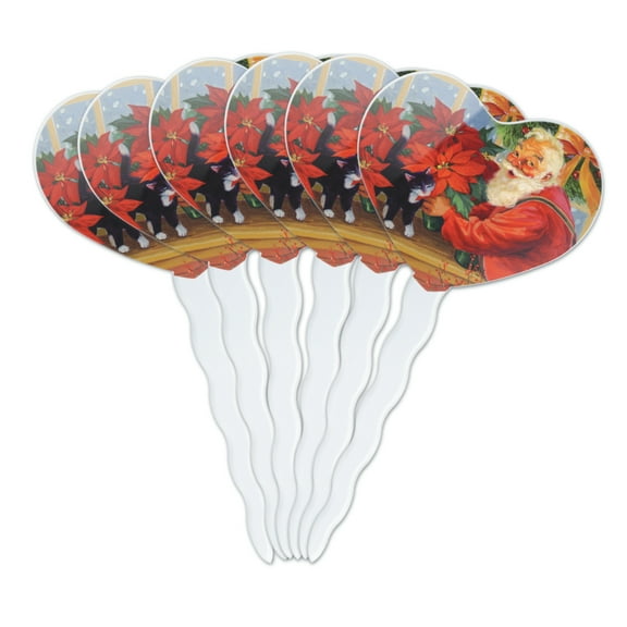 Christmas Holiday Santa in the Greenhouse Heart Love Cupcake Picks Toppers Decoration Set of 6