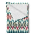 thumbnail image 2 of Ikat Soft Flannel Fleece Throw Blanket, Style Tied Knotted Triangle Handmade Effect Traditional Boho Design, Cozy Plush for Indoor and Outdoor Use, 70" x 90", Cream Red Teal, by Ambesonne, 2 of 5