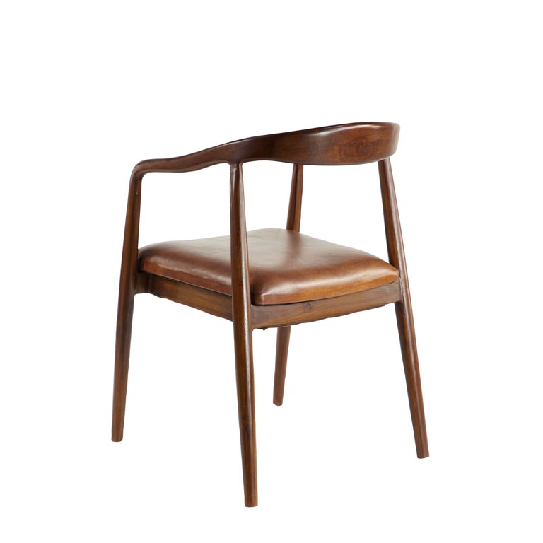 DecMode Modern Teak Wood Indoor Dining Chair with Leather Seat