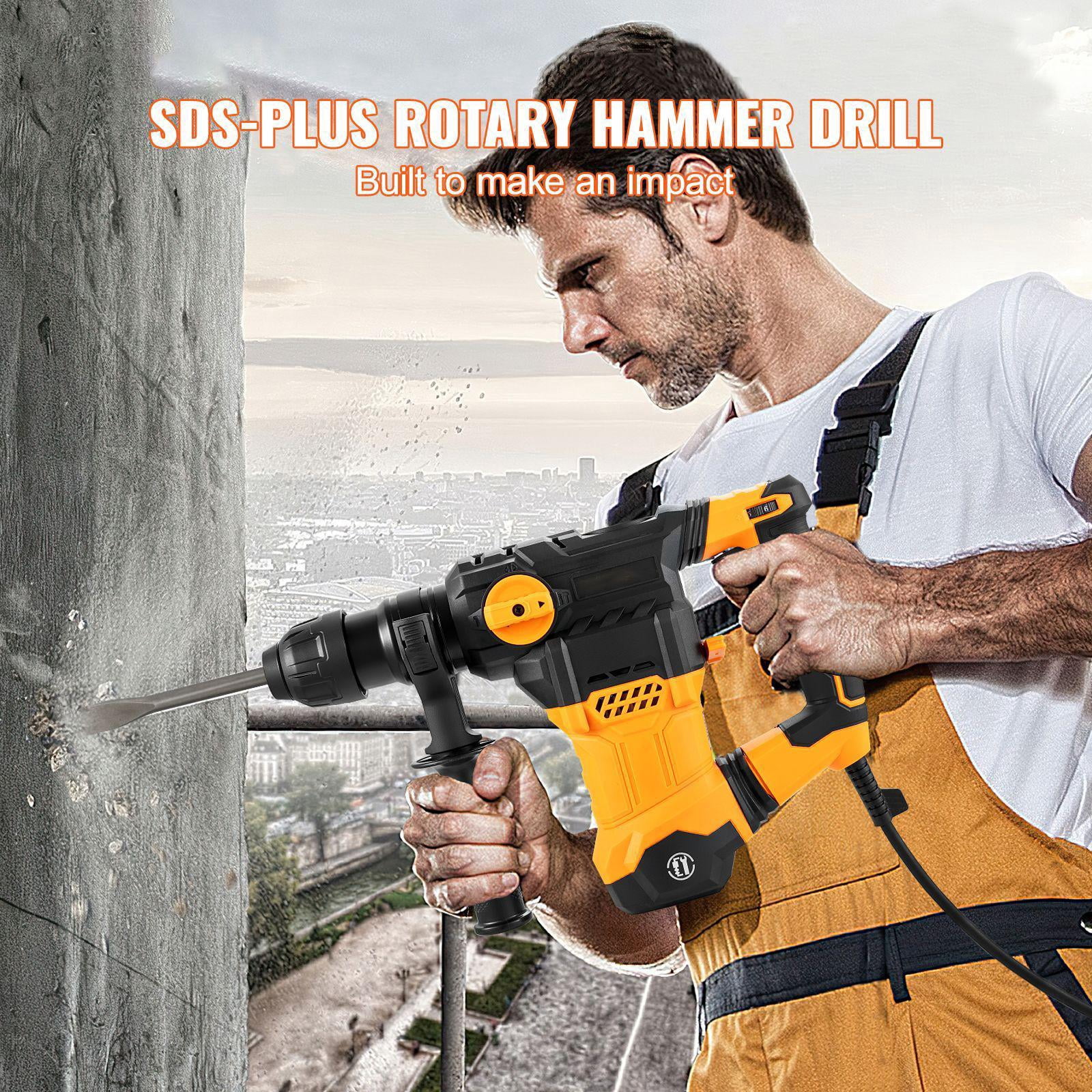 1 1/4 Inch SDS Plus Rotary Hammer Drill 13 Amp Corded Heavy Duty Rock Hammer with Vibration Control Safety Clutch Electric Hydraulic Breaker Variable Speed Power Tool for Concrete Work