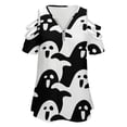 thumbnail image 4 of Cute Ghost Pattern Black And White Womens Summer V Neck Zipper Top Short Sleeve T Shirt Off Shoulder Top Casual Classy Loose Shirts, 4 of 7