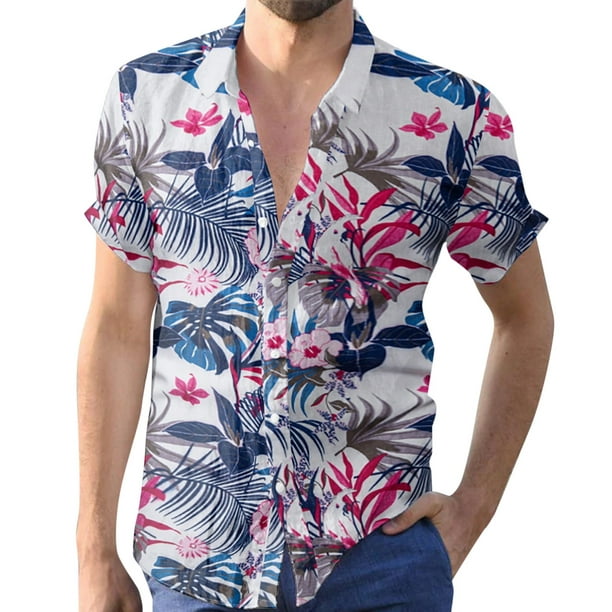 Shirt Men short Men Spring And Summer Floral Colorful Print Casual Beach Outdoor Vacation Short Shirts - Walmart.com