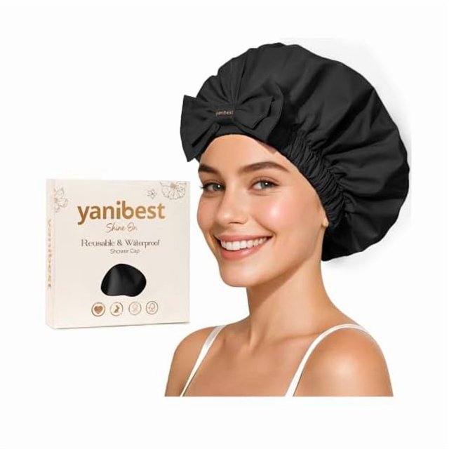 wonima11 Yanibest Shower Cap Reusable Waterproof,Wide Elastic Band Bath Cap-Comfortable & Durable Bath Hair Hat for Women