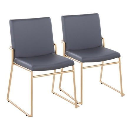LumiSource Gold Steel, Grey PU Dutchess Dining Chair - Set of 2