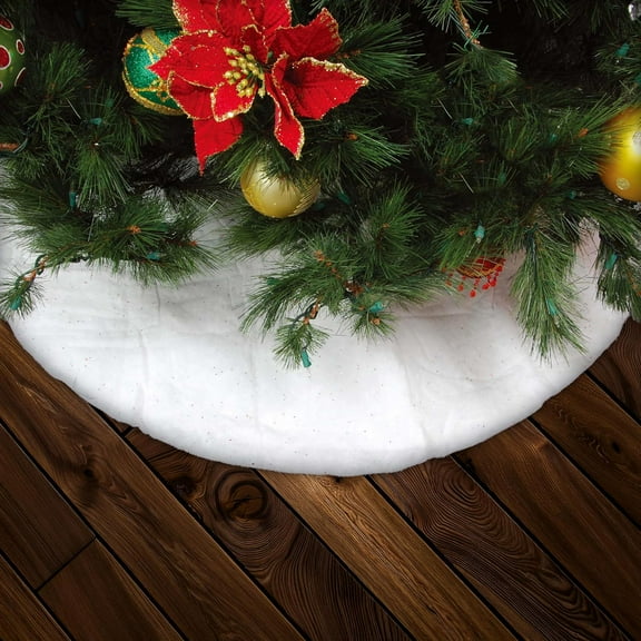 Christmas Holiday Winter 58-Inch Multi-Purpose Artificial Snow Tree Skirt Blanket w/Glitter (1 Blanket)