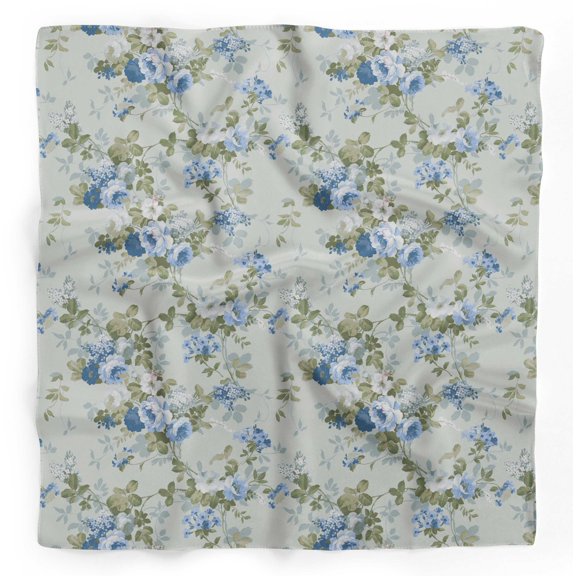 Bimba White Leaves & Blue Flower Floral Printed Pure Silk Scarf For Hair Neck Head Bandanas For Women 40 x 40 Inches