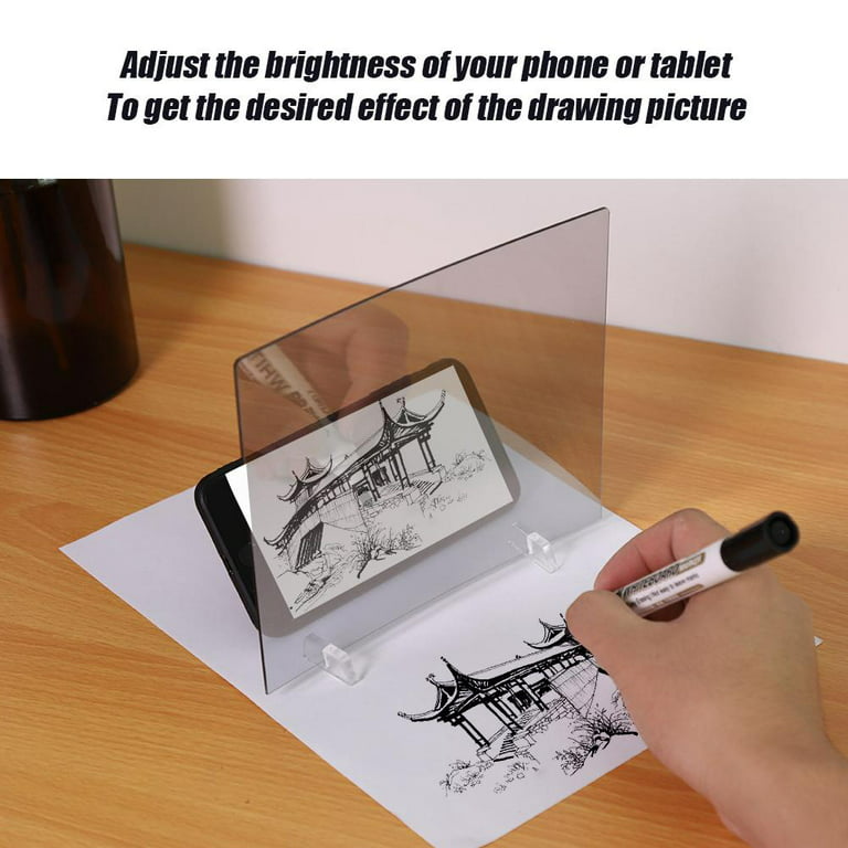 Tebru LED Light Stencil Board Light Box Tracing Drawing Board Sketch Mirror Reflection Phone Dimming , Drawing Reflection Board, LED Light Box Board