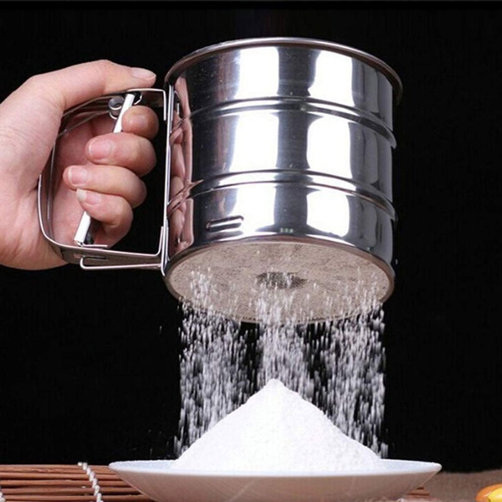 Flour Sifter for Baking, Flour Sifter, Fine Mesh with Hand Press Design,  Portable Manual Sifter for Baking, Powdered Sugar, Flour, BPA Free, Gray