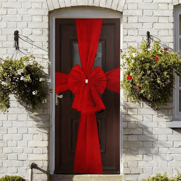 Elegant Red Double Layer Organza Christmas Bow 80cm Holiday Decoration