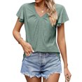 thumbnail image 3 of QAFOPEH Women V Neck Ruffle Sleeve Cutout Pattern Solid Color Top, 3 of 5