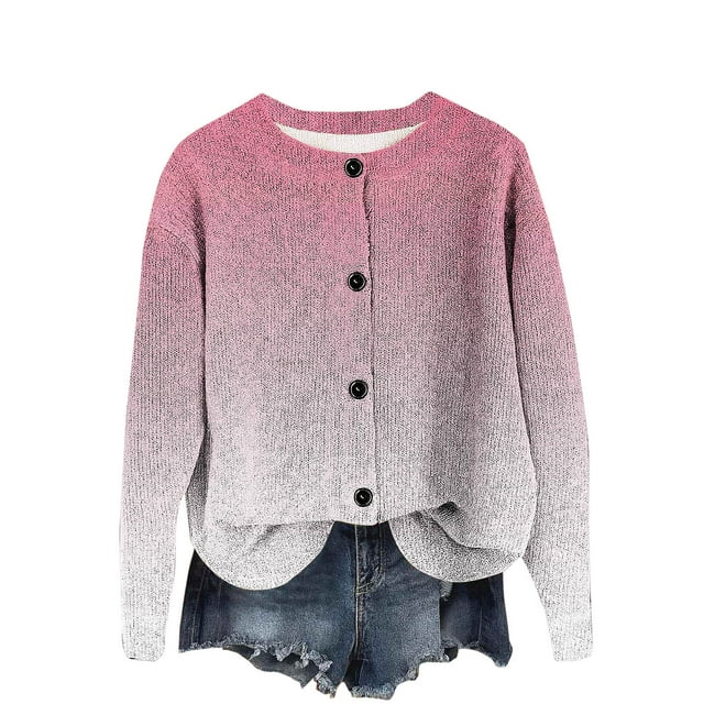Lmnyox Cardigan à Boutons pour Femme, Imprimé Mode, Manches Longues, Col Rond, Veste Cardigan, Manteau d'Automne et d'Hiver