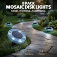 thumbnail image 2 of Bell+Howell Solar Outdoor Mosaic Disk Lights, 8 Pack Ultra-Premium Glass Decorative Pathway, Solar Outdoor Waterproof Disk, LED Pathway, Auto On/Off Lights - Blue, 2 of 11