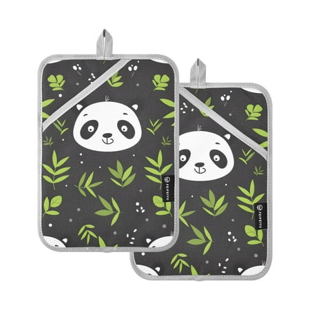 

Pot Holders Set of 2 Heat Resistant 338℉ Kitchen Oven Gloves Potholder Cooking Baking Microwave Mitts Cute Cartoon Pandas