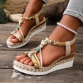 thumbnail image 6 of Bohemian Wedge Sandals for Women Summer Dressy Ankle Elastic Wide Width Platform Sandals Lightweight Comfortable Open Toe Slip On Ankle Strap Beach Shoes Beige 7, 6 of 7