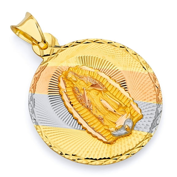 Wellingsale 14K Tri 3 Color Gold Polished Diamond Cut Religious Double Sided Charm Pendant