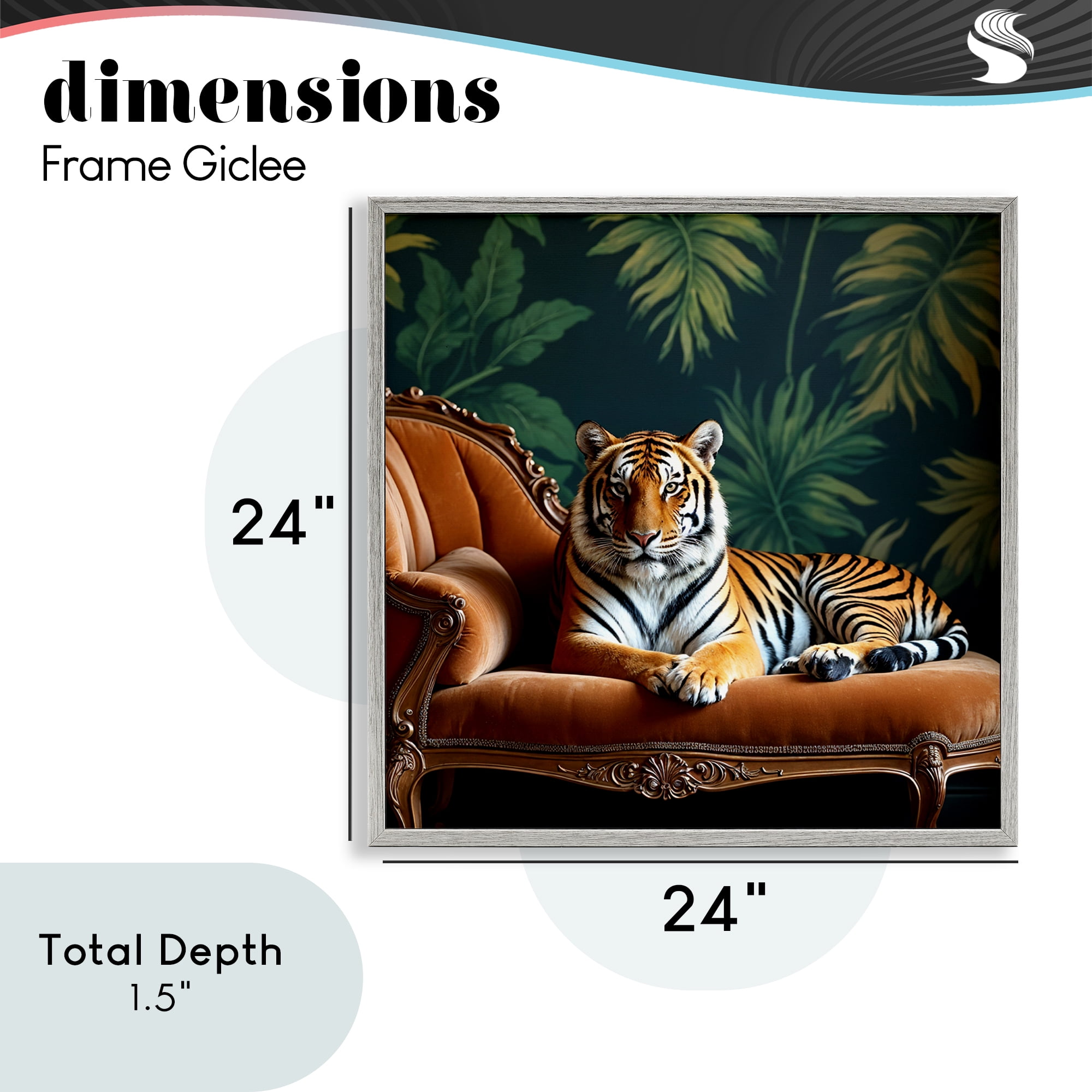 Tiger Lounging on Chaise Gray Framed Giclee Art, design by Lettered and Lined
