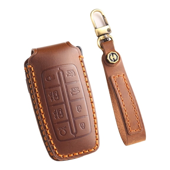 8 Button Leather Car Key Fob Case Cover Fit for Genesis G70 GV70 G80 GV80 2022 2023 Key Protective Key Shell Holder  Key Case Holder Protector Metal Keychain