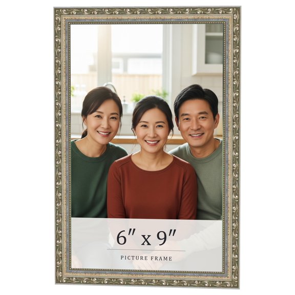 6x9 Frame Silver Solid Wood Picture Frame Width 1.125 Inches | Interior Frame Depth 0.375 Inches |