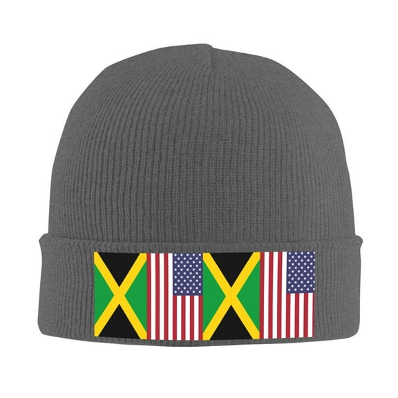 America Jamaica Flag Winter Beanie Hats for Men Women Warm Cozy Knitted Cuffed Skull Cap Deep Heather