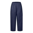 thumbnail image 3 of TRUBKH Linen Pants Women Pull On Bottoms Paperbag Pant Pull On Pants for Women Tall Sweatpants for Women Resort Trouser with Pocket Palazzo Pants Side Snap Button Sweatpants Flowy Gauze Dark Blue 2XL, 3 of 4