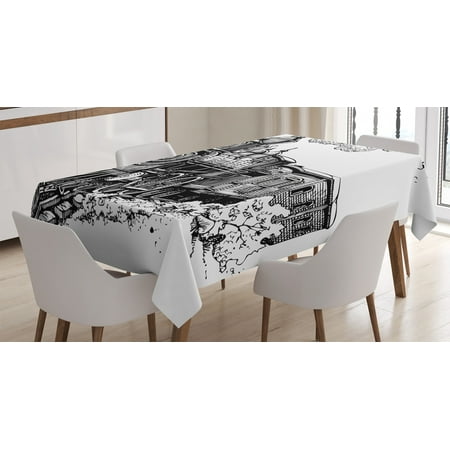 

Steam Engine Tablecloth Rustic Old Train in Country Locomotive Wooden Wagons Rail Road with Smoke Rectangular Table Cover for Dining Room Kitchen 52 X 70 Inches Black and White by Ambesonne