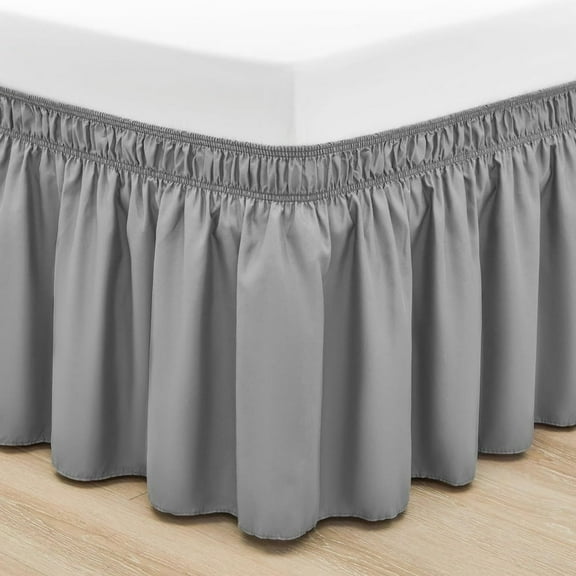 EIMELI Ruffled Grey King Size Bed Skirt Dust Ruffle for King Bed with 15” Drop Soft and Solid Microfiber Classic Style California King Silver Gray Bedskirts