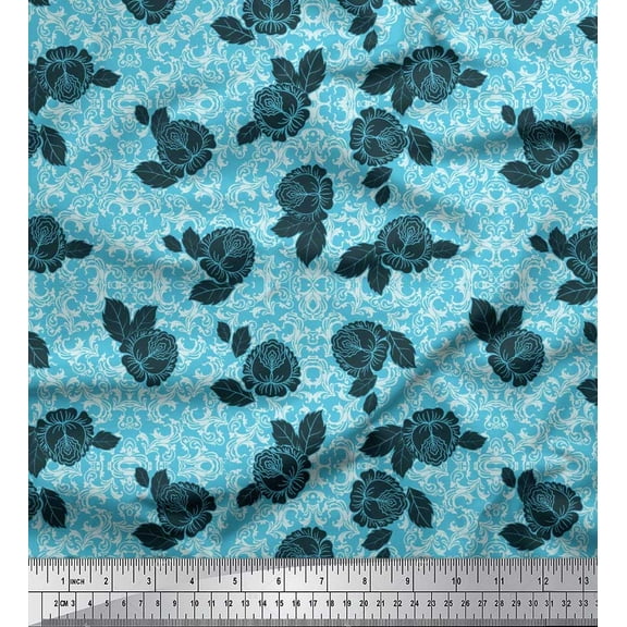 Soimoi Cotton Duck Fabric Swirl,Leaves & Floral Artistic Print Fabric by the Yard 42 Inch Wide
