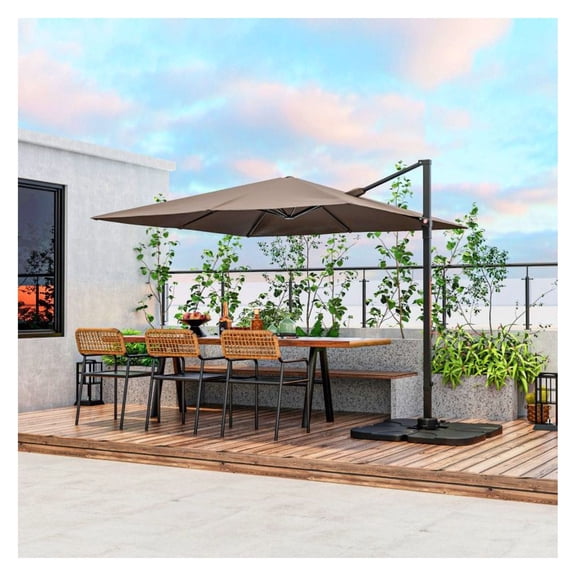 9.5ft Square Patio Umbrella Cantilever, 360° Rotation Outdoor Offset Umbrella with Crank, Sun Protection for Garden, Backyard, Deck - Aluminum Pole