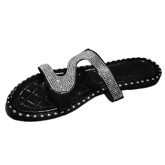 CAICJ98 Shoes for Women Women's Open Toes One Band Ankle Strap Flat Sandals,Black