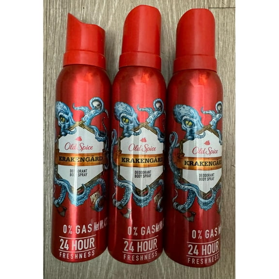 OLD SPICE KRAKENGARD DEODRANT BODY SPRAY 0% GAS 24H 3 BOTTLES 140m EACH