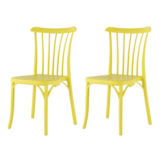 Strata Furniture Tiras Polypropylene Outdoor Dining Chair in Yellow (Set of 2)