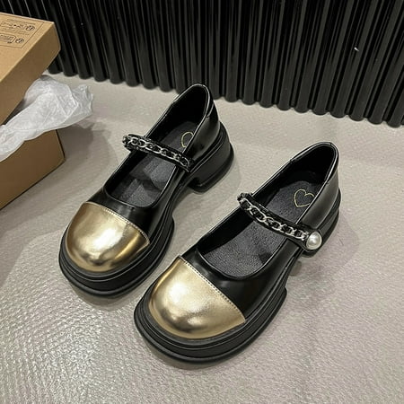 

Mary Jane shoes 2024 new chain color matching small fragrant shallow mouth thick heel thick bottom small shoes women
