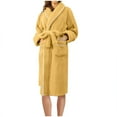 thumbnail image 2 of WREESH Womens Bathrobe Long Nightgowns Solid Bandage Robe Bathrobe Gown Pajamas Sleepwear Pocket Waistband+Belts Yellow, 2 of 7