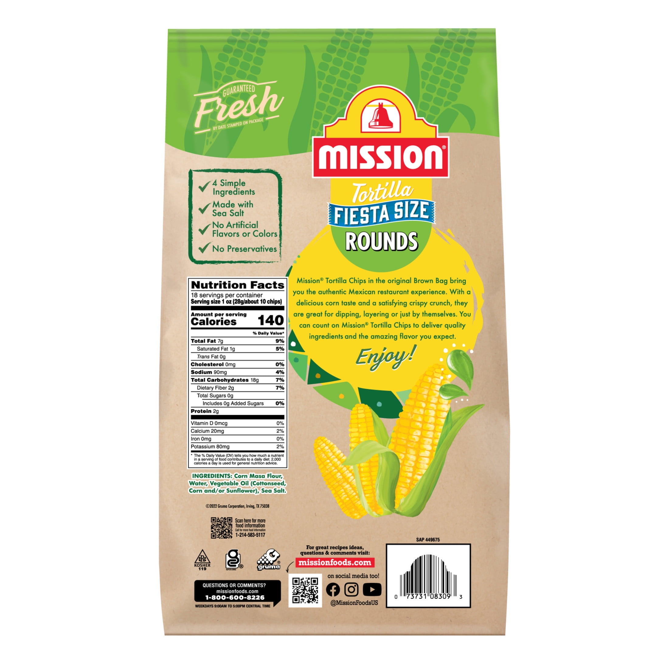 Mission Round Yellow Corn Tortilla Chips, 18 Ounce Bag